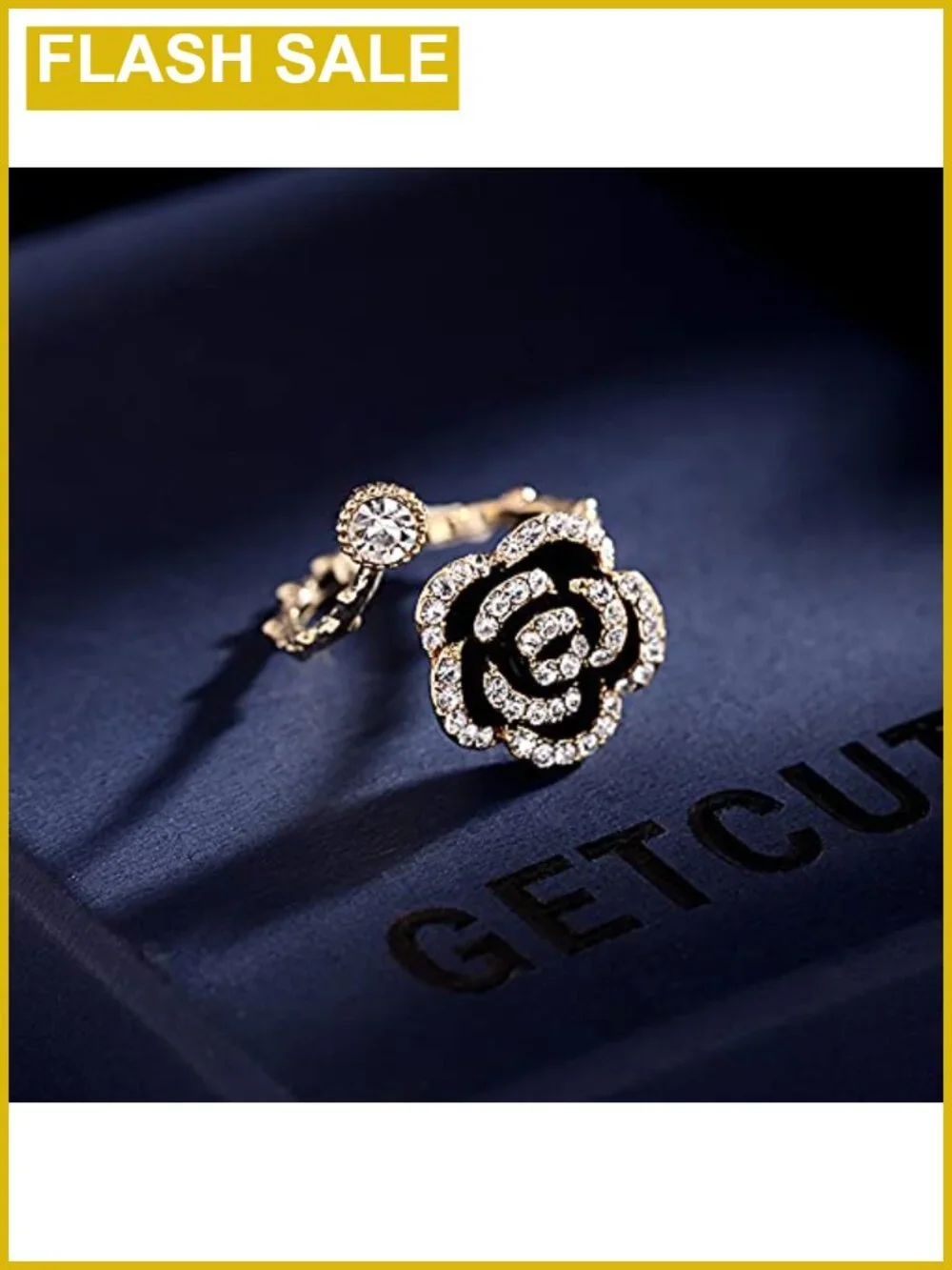 CZ Crystal Rose Flower Open Ring Adjustable Stacking Band